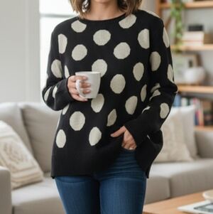Jessica Simpson Sweater‎ Womens  S - L  Black White Polka Dots Stretch Fuzzy Top
